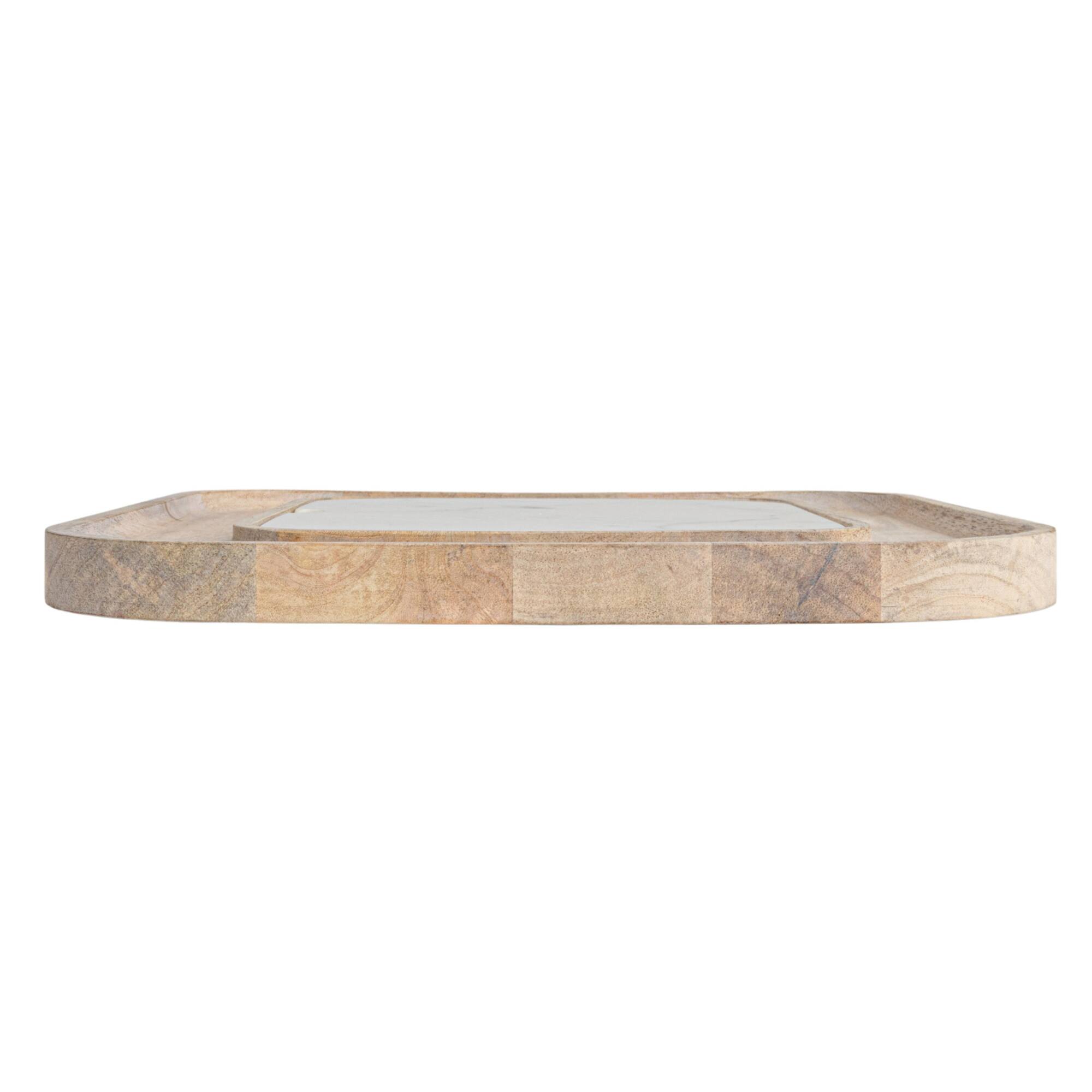 Hello Honey® 13.5" White Marble & Wood Cutting Board on a Dish